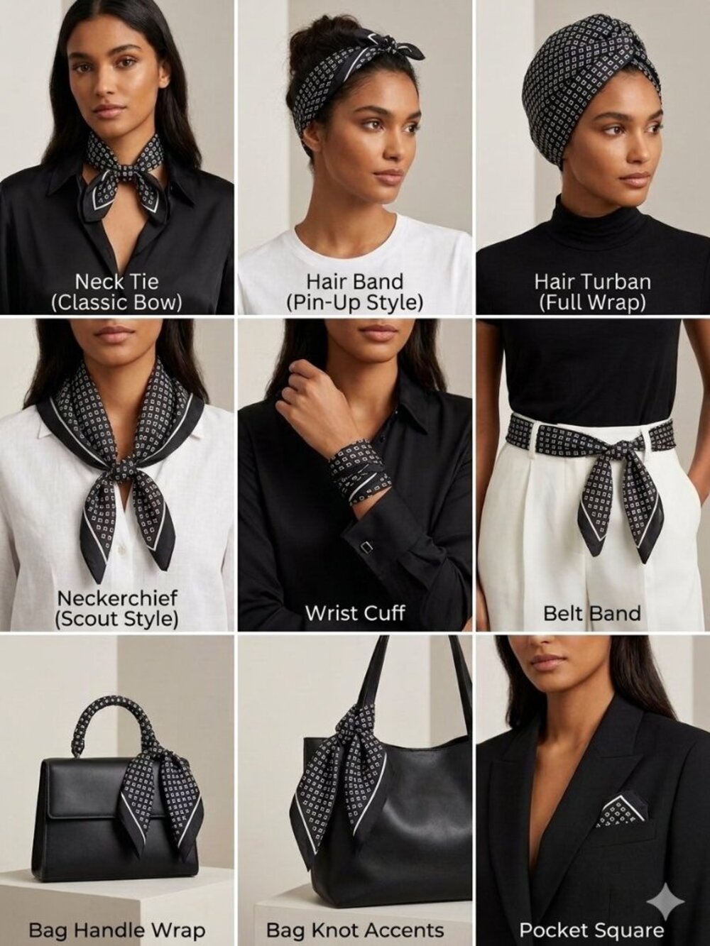 New Satin Square Scarf 26x26 Hair Neck Bag Accessory